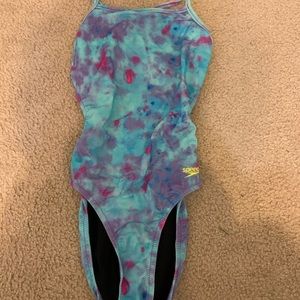 Blue watercolor Speedo one piece